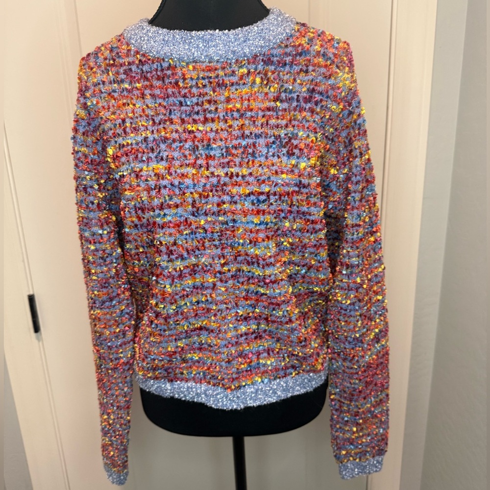 Stellah Sky Multicolor Textured Knit Sweater Crewneck Long Sleeve S/M NWOT